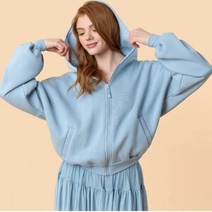 NWT Blogilates Women's Light Blue Marshmellow Full Zip Hoodie